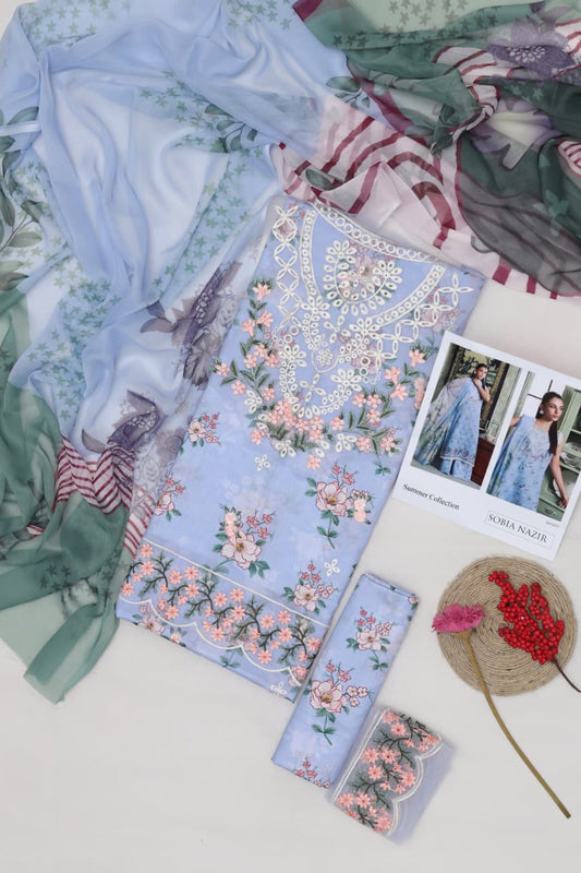 Summer Collection 2026 Lawn 3-Piece Suit – Embroidered chiffon embroidered dupatta Sobia Nazir