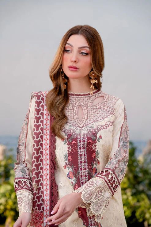 Summer Collection 2026 Lawn 3-Piece Suit – Embroidered Chiffon Dupatta Maria B