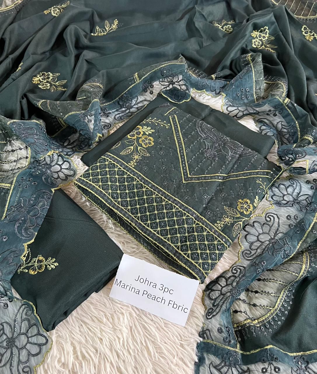 Johra Marina Peach 3-Piece Winter Collection 2025 – Heavy Embroidered Suit with Laser Cut Shawl