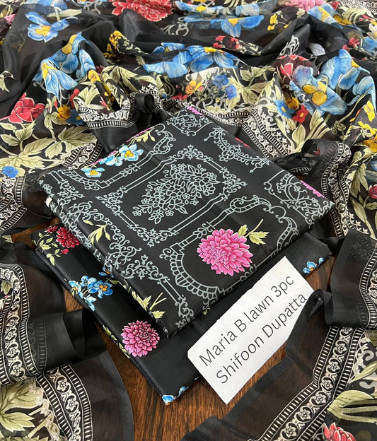 Maria.B Inspired Lawn 3-Piece Suit with Chiffon Dupatta – Summer Collection 2026