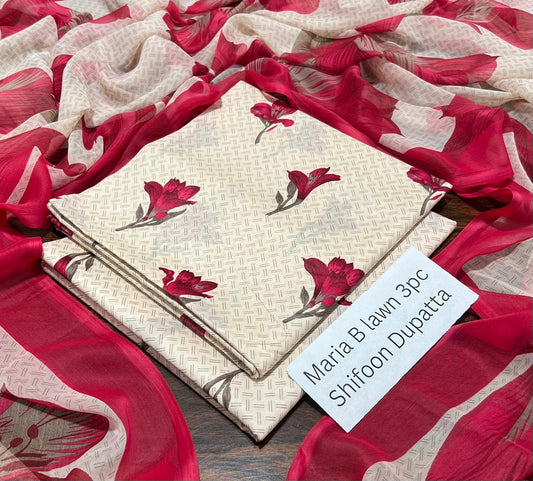 Maria.B Inspired Lawn 3-Piece Suit with Chiffon Dupatta – Summer Collection 2026