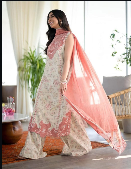 Summer Collection 2026 Lawn 3-Piece Suit – Embroidered chiffon embroidered dupatta zaib
