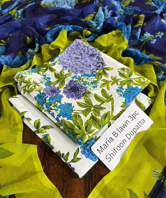 Maria.B Inspired Lawn 3-Piece Suit with Chiffon Dupatta – Summer Collection 2026