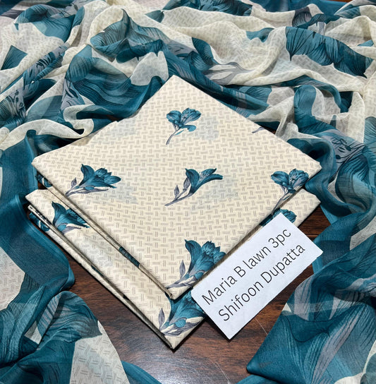 Maria.B Inspired Lawn 3-Piece Suit with Chiffon Dupatta – Summer Collection 2026