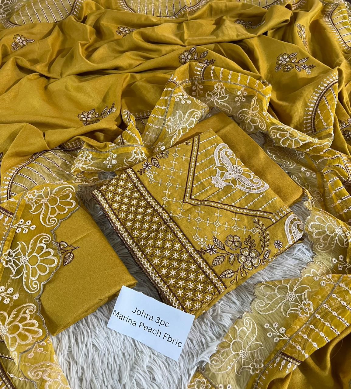 Johra Marina Peach 3-Piece Winter Collection 2025 – Heavy Embroidered Suit with Laser Cut Shawl