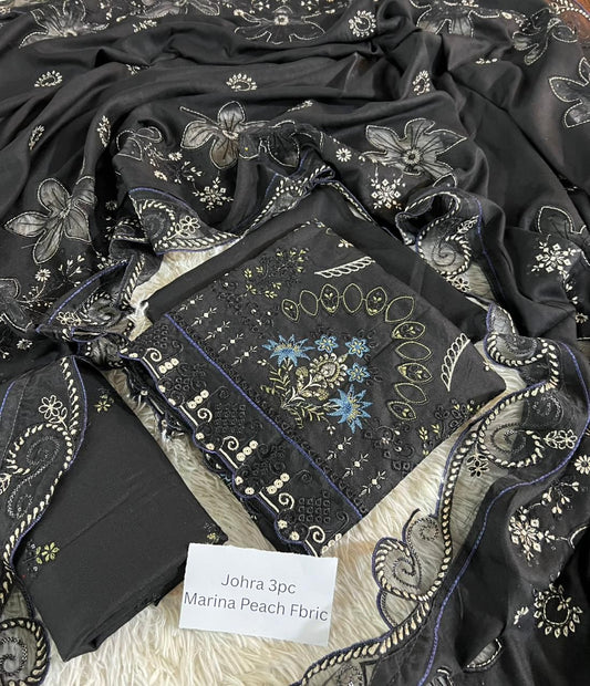 Johra Marina Peach 3-Piece Winter Collection 2025 – Heavy Embroidered Suit with Laser Cut Shawl