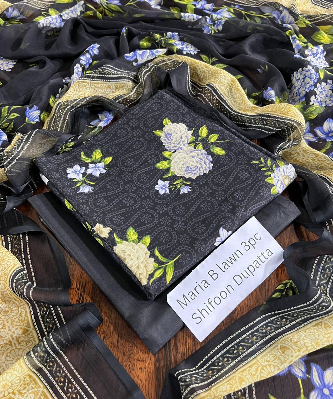 Maria.B Inspired Lawn 3-Piece Suit with Chiffon Dupatta – Summer Collection 2026