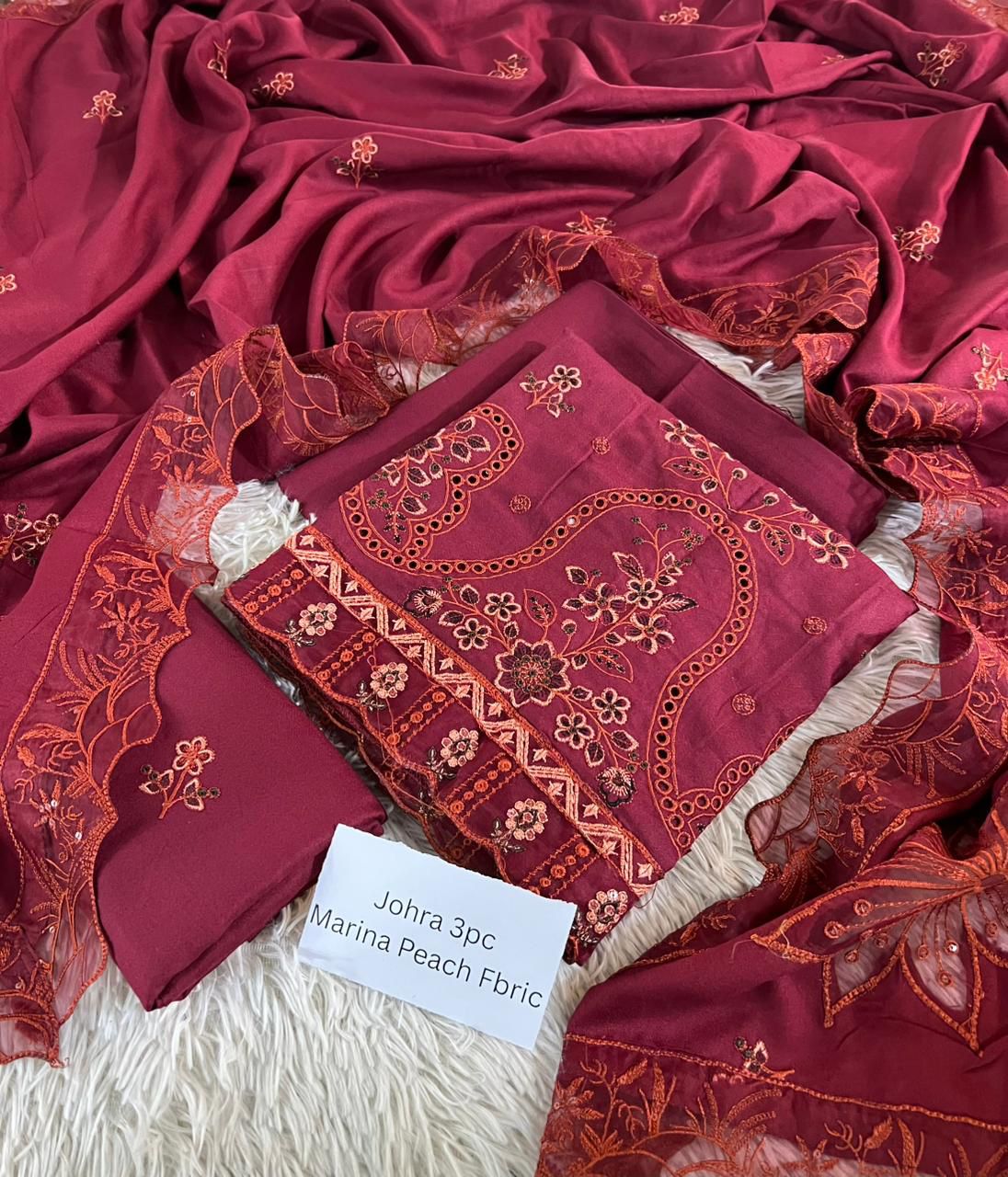 Johra Marina Peach 3-Piece Winter Collection 2025 – Heavy Embroidered Suit with Laser Cut Shawl