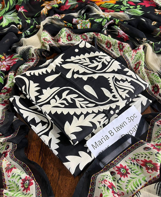 Maria.B Inspired Lawn 3-Piece Suit with Chiffon Dupatta – Summer Collection 2026