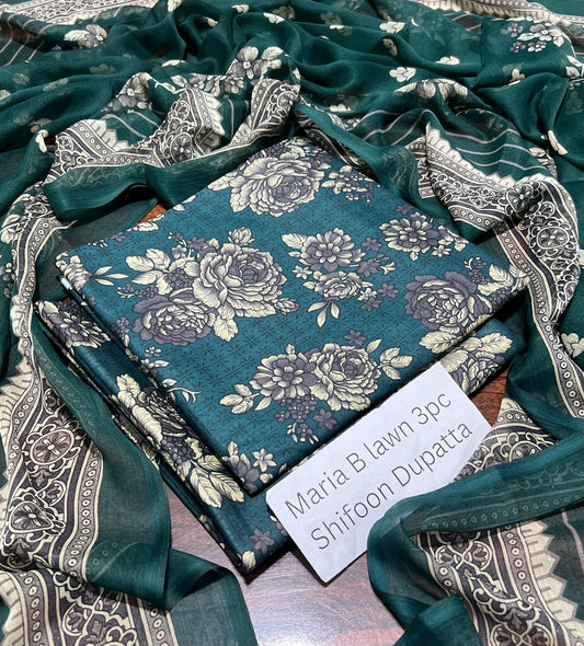 Maria.B Inspired Lawn 3-Piece Suit with Chiffon Dupatta – Summer Collection 2026