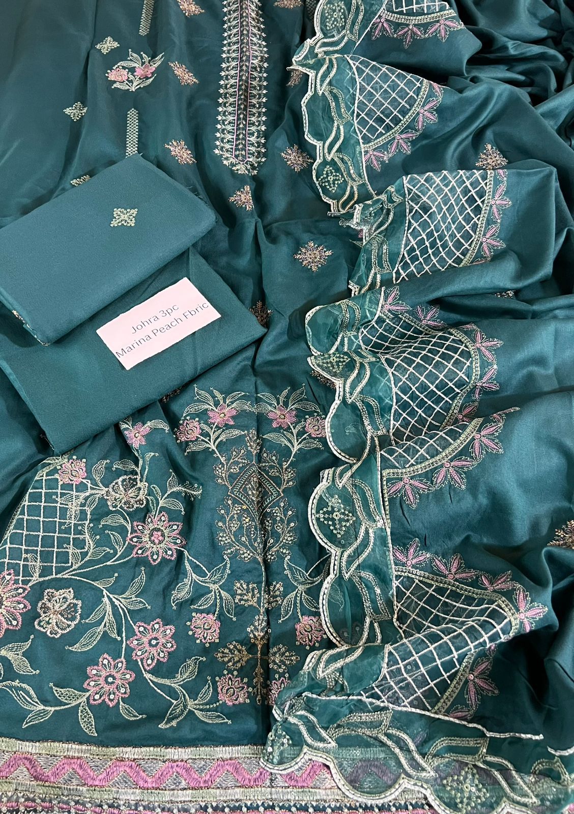 Johra Marina Peach 3-Piece Winter Collection 2025 – Heavy Embroidered Suit with Laser Cut Shawl