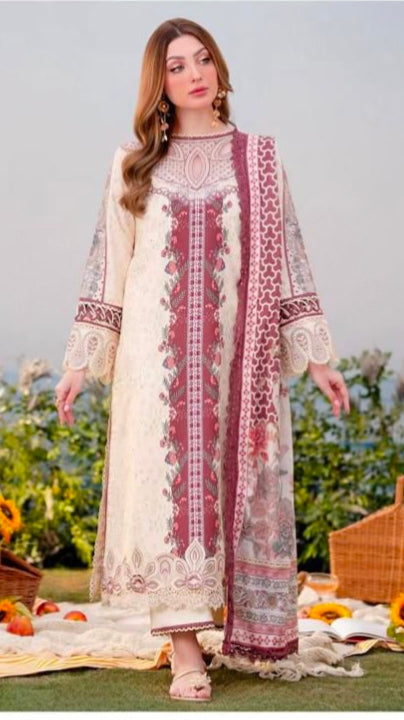 Summer Collection 2026 Lawn 3-Piece Suit – Embroidered Chiffon Dupatta Maria B