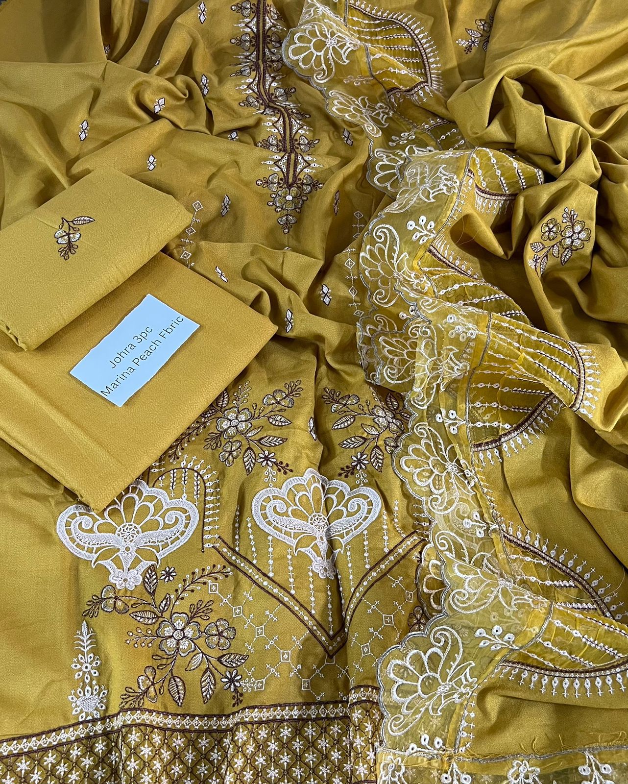 Johra Marina Peach 3-Piece Winter Collection 2025 – Heavy Embroidered Suit with Laser Cut Shawl