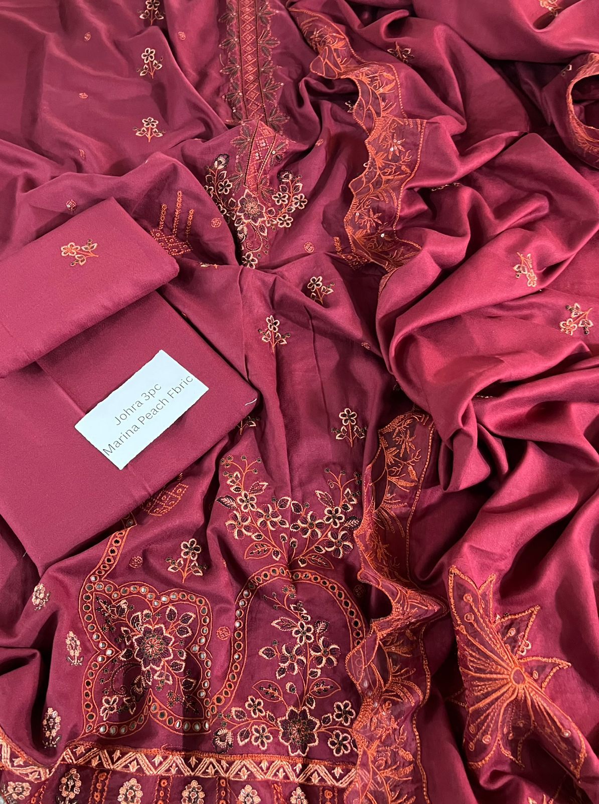 Johra Marina Peach 3-Piece Winter Collection 2025 – Heavy Embroidered Suit with Laser Cut Shawl