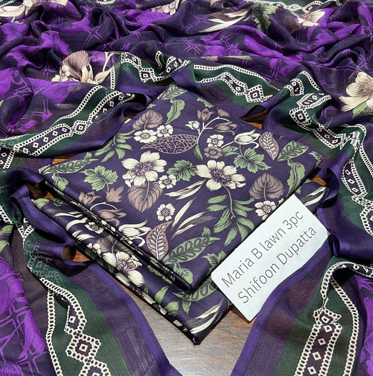 Maria.B Inspired Lawn 3-Piece Suit with Chiffon Dupatta – Summer Collection 2026