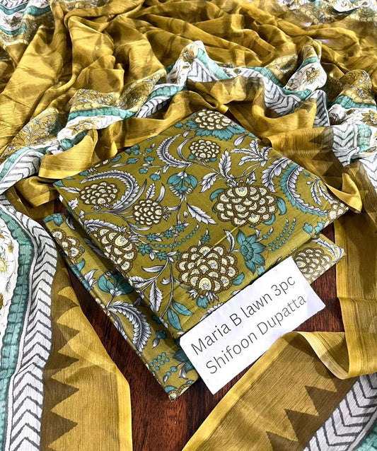 Maria.B Inspired Lawn 3-Piece Suit with Chiffon Dupatta – Summer Collection 2026