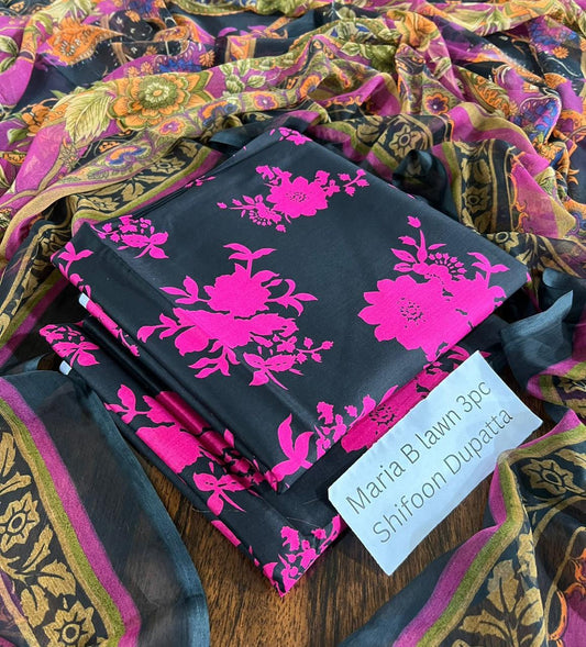 Maria.B Inspired Lawn 3-Piece Suit with Chiffon Dupatta – Summer Collection 2026