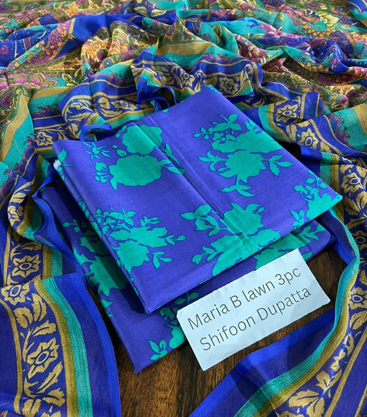 Maria.B Inspired Lawn 3-Piece Suit with Chiffon Dupatta – Summer Collection 2026