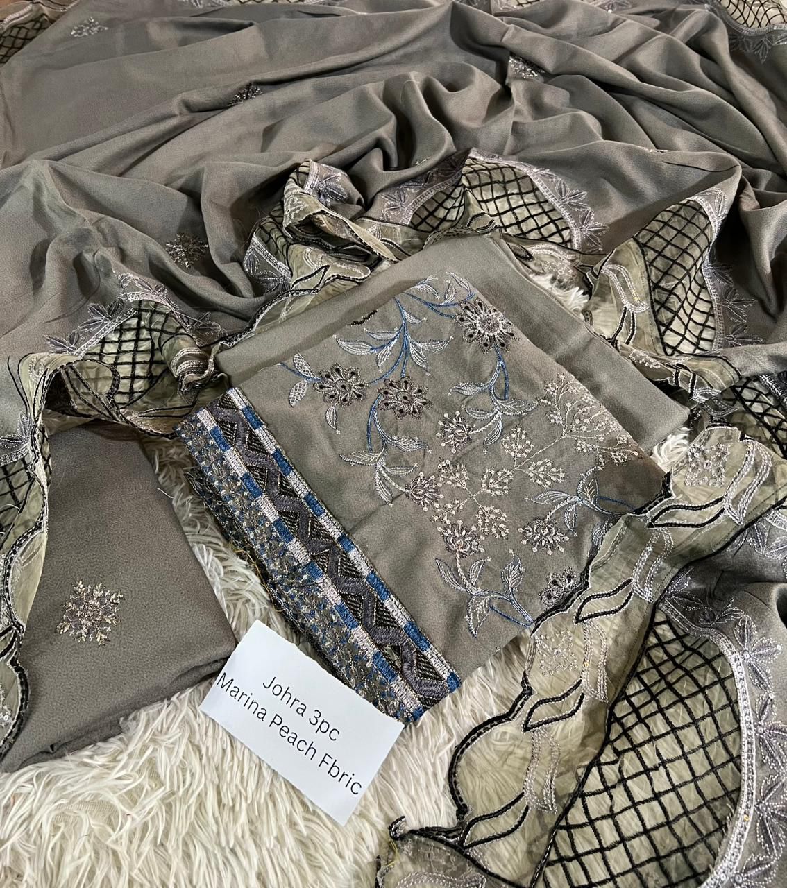 Johra Marina Peach 3-Piece Winter Collection 2025 – Heavy Embroidered Suit with Laser Cut Shawl