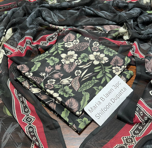 Maria.B Inspired Lawn 3-Piece Suit with Chiffon Dupatta – Summer Collection 2026