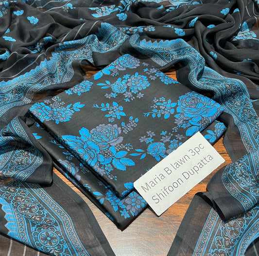 Maria.B Inspired Lawn 3-Piece Suit with Chiffon Dupatta – Summer Collection 2026