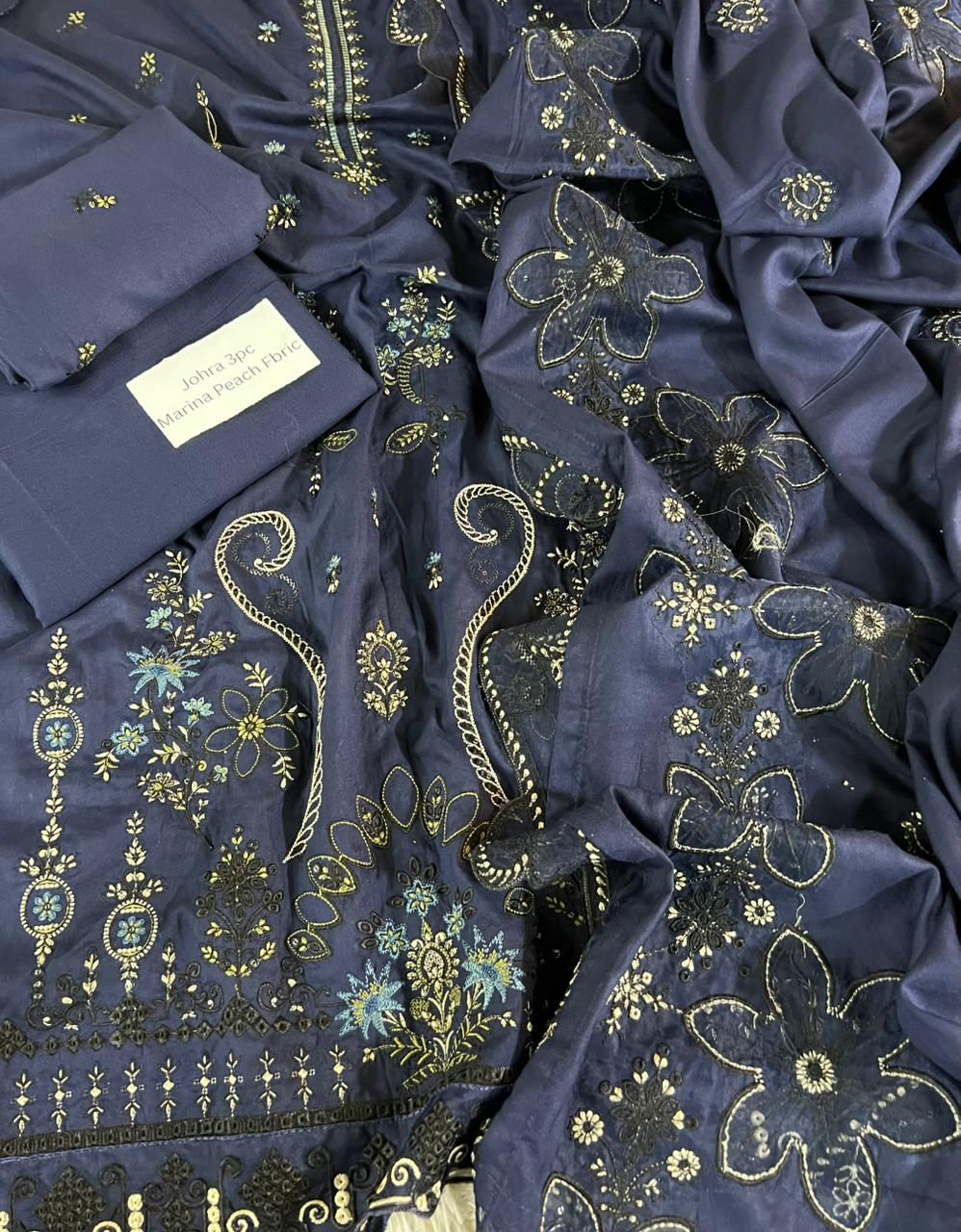 Johra Marina Peach 3-Piece Winter Collection 2025 – Heavy Embroidered Suit with Laser Cut Shawl