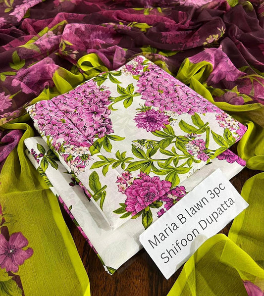 Maria.B Inspired Lawn 3-Piece Suit with Chiffon Dupatta – Summer Collection 2026